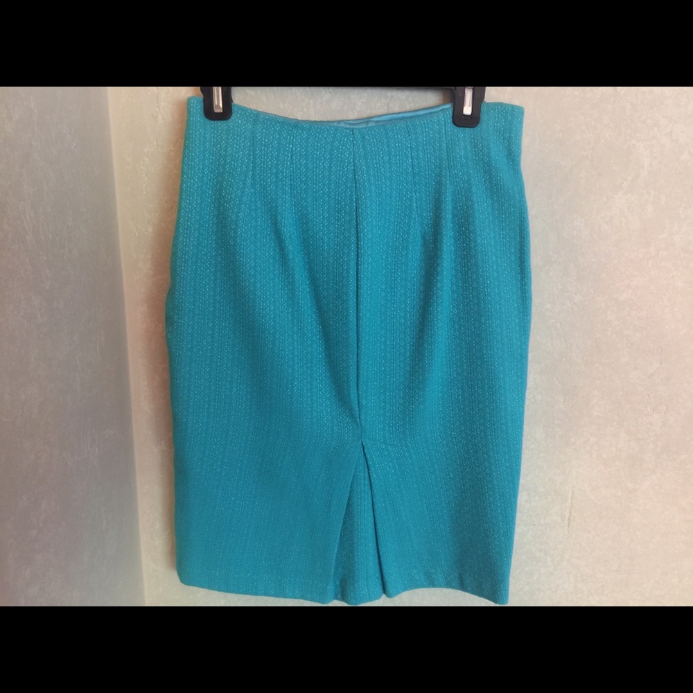 Anthropologie Eva Franco San Pedro Blue Teal Tweed Pencil Skirt 6 - Picture 6 of 8